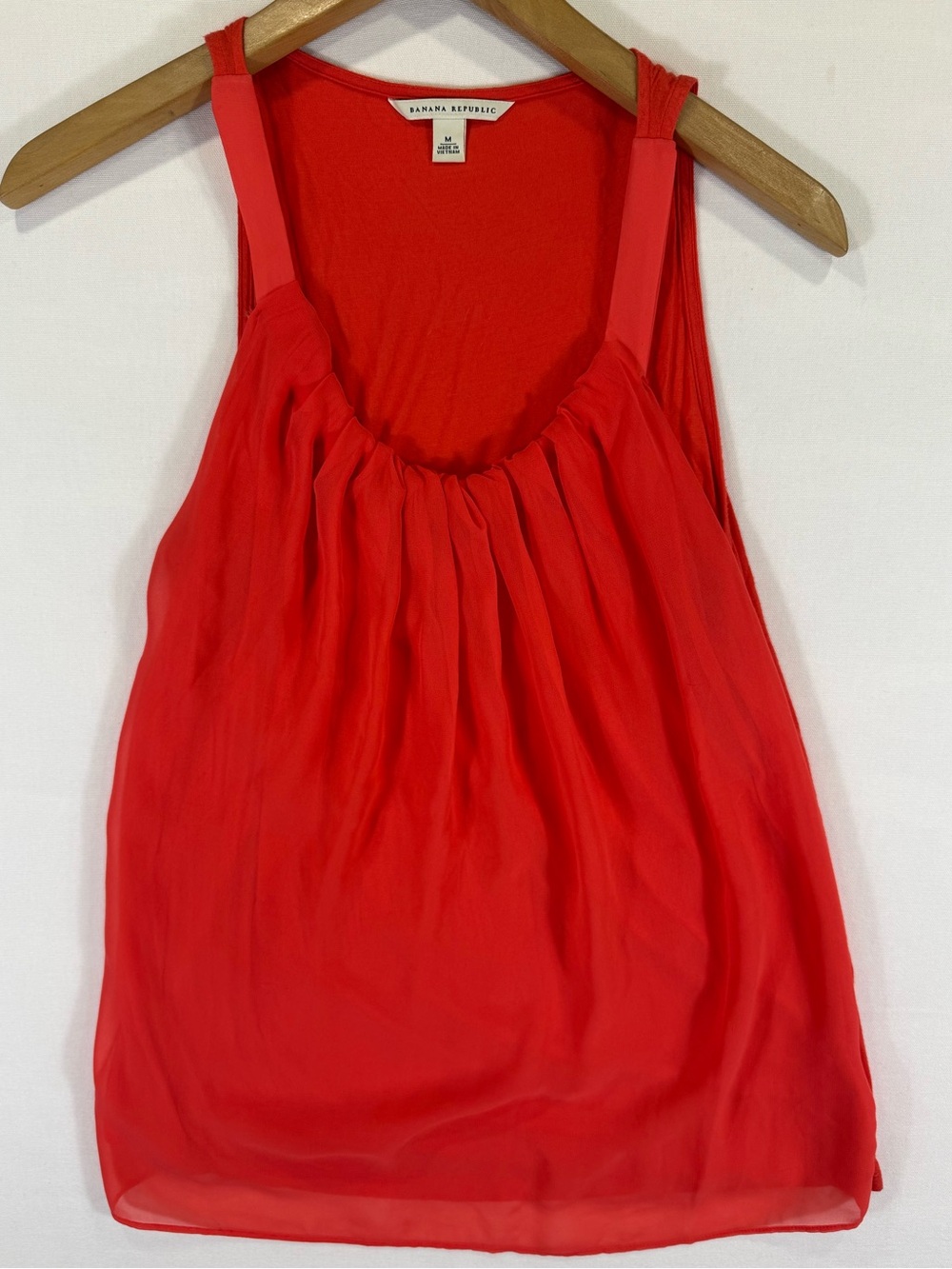 Banana Republic Bright Red Orange Gathered Neck Sleeveless Camisole